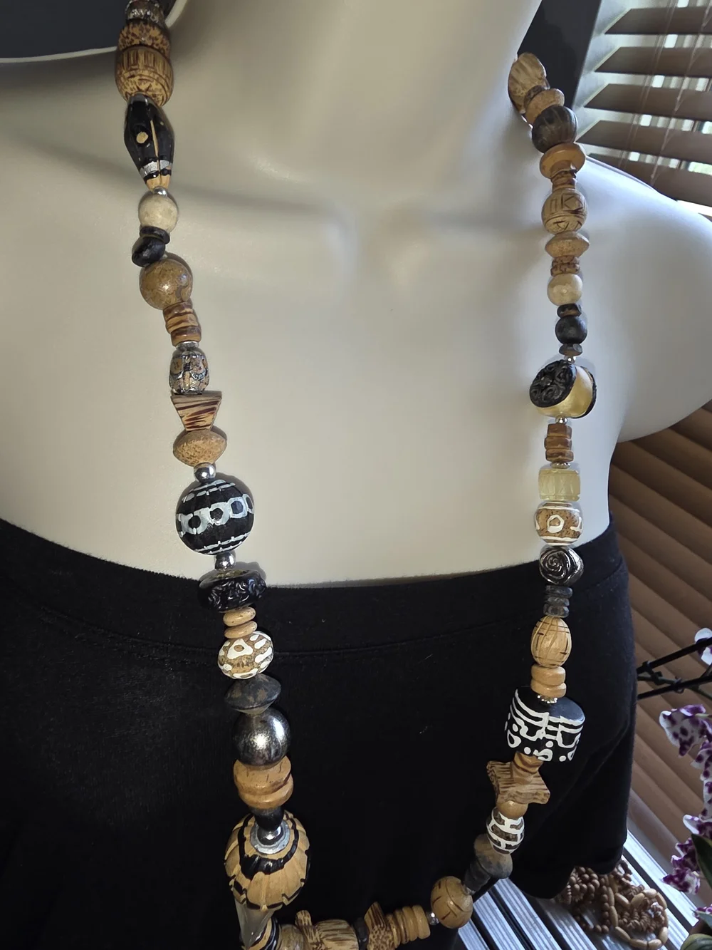Boho Wood Bead Necklaces & Hoop Earrings Set